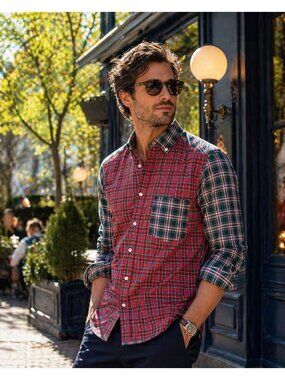 Burberry Mens Plaid Color Block Button-Up Shirt Lightweight Cotton NWT S